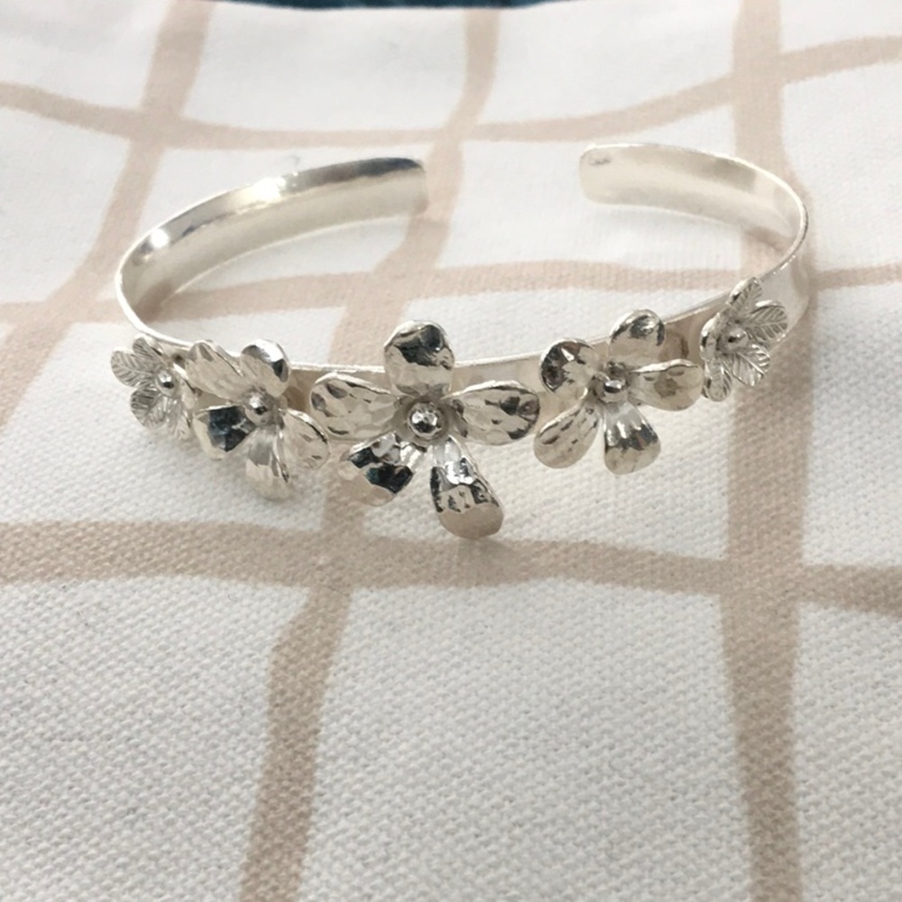 New Floral Sterling Silver Cuff Bracelet